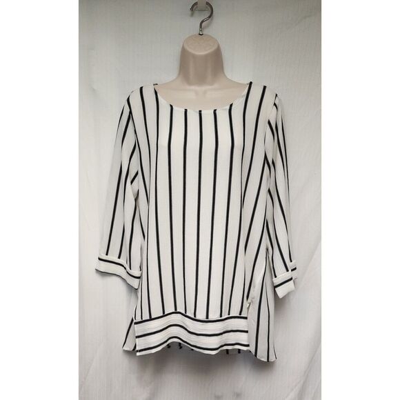 Jules & Leopold 2PC Pants Set Striped 3/4 Scoop Neck Size Medium Ivory/Blue - Picture 4 of 13